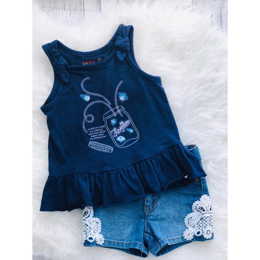 Cat & Jack 2T “Fireflies” tank top & denim shorts